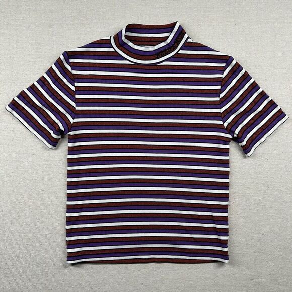 Teddy Fresh‎ Shirt Womens M Fitted Crop Need a Hug Boxy Striped Embroidered - Picture 1 of 11